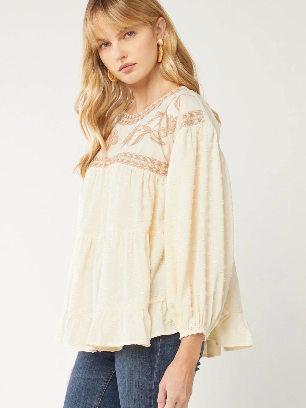 Entro embroidered blouse babydoll fit